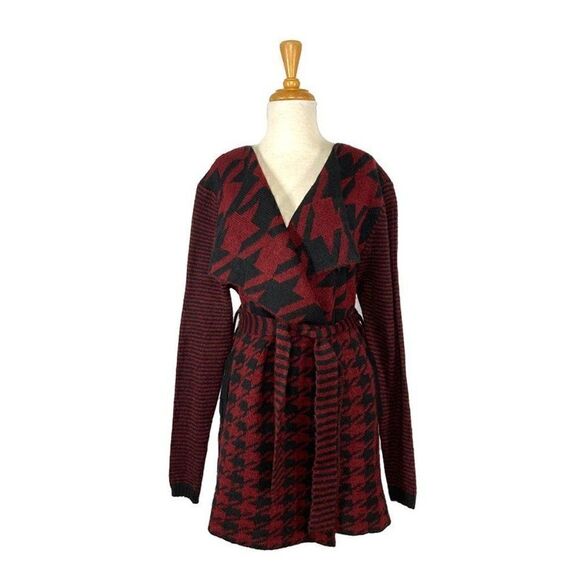 Toda Bela S Burgundy Red Houndstooth Cardigan Sweater Jacket Art To Wear… - Picture 8 of 8